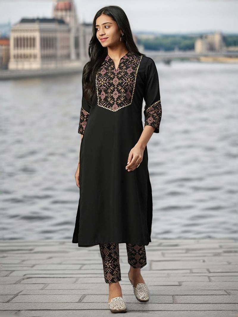 Black Cotton Kurta